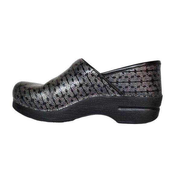 Dansko Shoes - Dansko Patent Leather Clogs Metallic Silver & Black Mules Slip-Ons Size 38